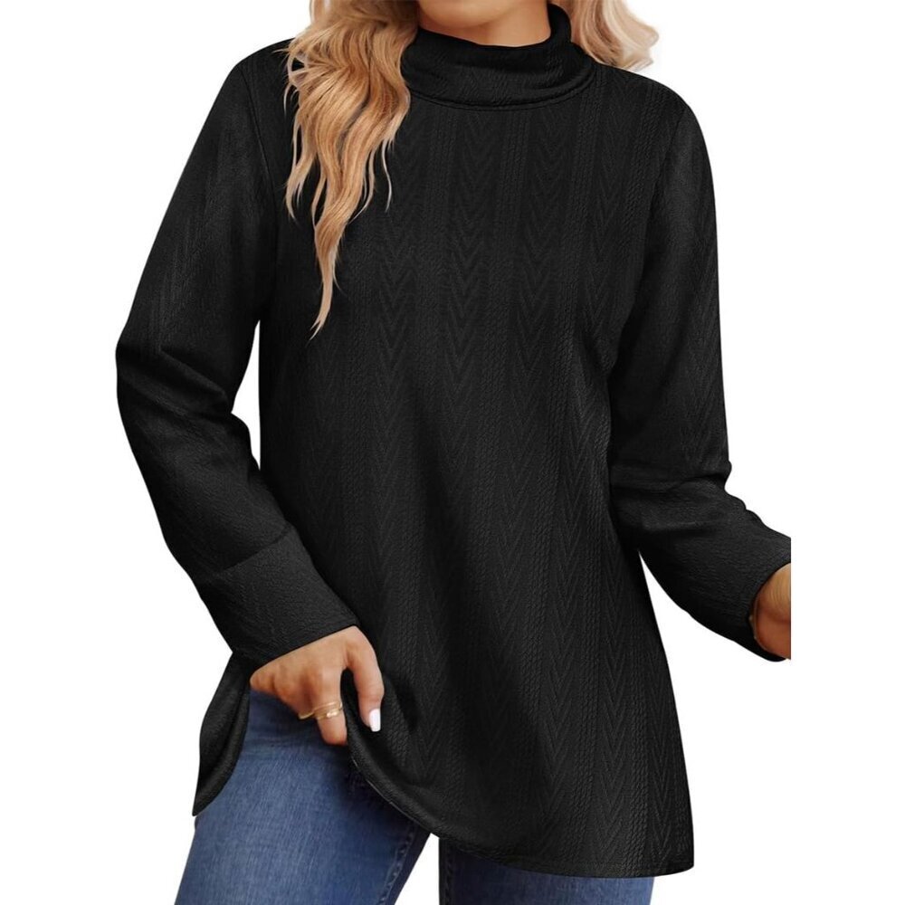 Plus Size Long Sleeve Turtleneck Top Lightweight Fall Sweater for Women